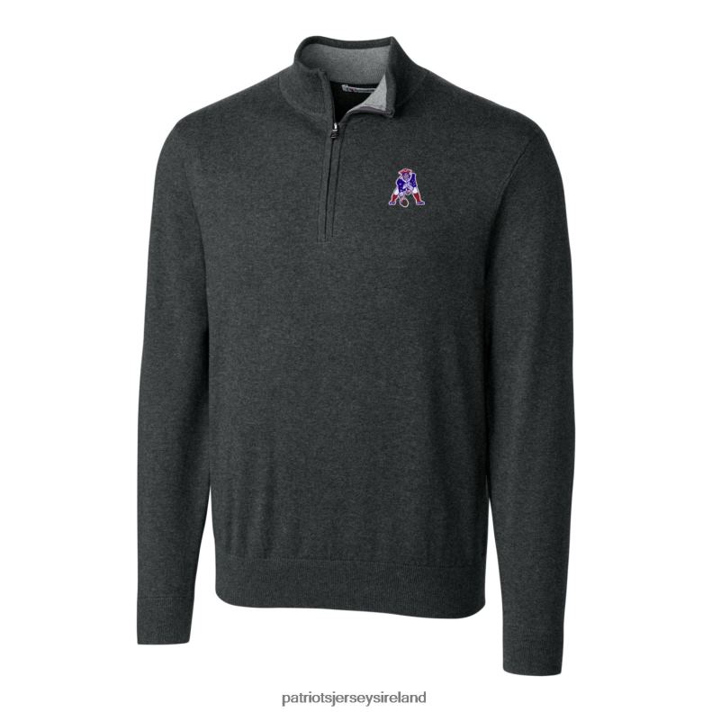 Patriots Jersey Men Cutter & Buck Heather Charcoal Throwback Logo Lakemont Tri-Blend Big & Tall Quarter-Zip Pullover Sweater 8226D2128 Clothing