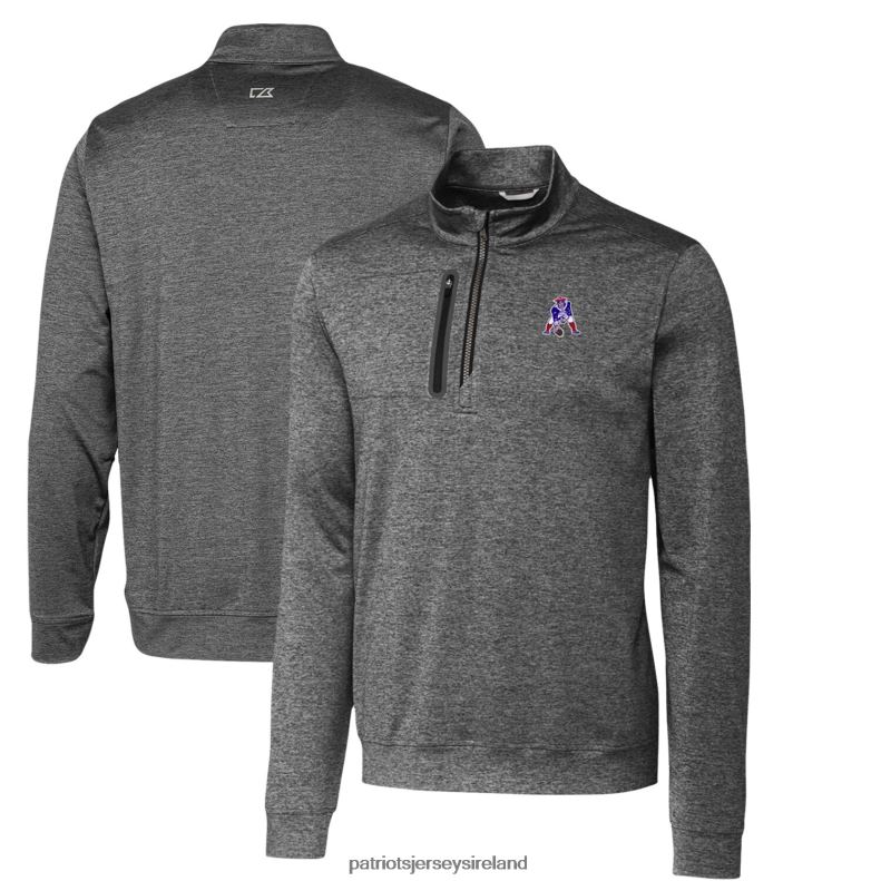 Patriots Jersey Men Cutter & Buck Steel Stealth Heathered Big & Tall Throwback Logo Quarter-Zip Pullover Top 8226D2115 Clothing