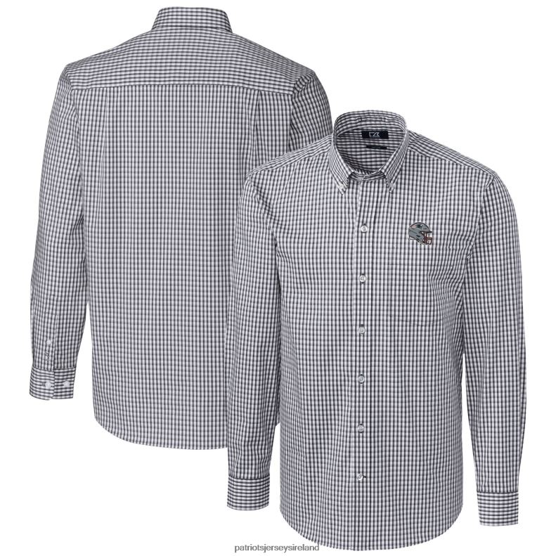 Patriots Jersey Men Cutter & Buck Charcoal Helmet Easy Care Stretch Gingham Long Sleeve Button-Down Shirt 8226D1639 Clothing