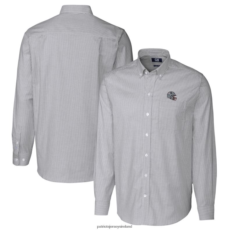 Patriots Jersey Men Cutter & Buck Charcoal Helmet Stretch Oxford Stripe Long Sleeve Button-Down Shirt 8226D1636 Clothing