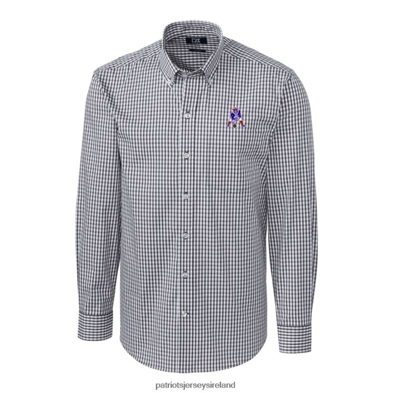 Patriots Jersey Men Cutter & Buck Charcoal Throwback Logo Easy Care Stretch Gingham Long Sleeve Button-Down Shirt 8226D1674 Clothing