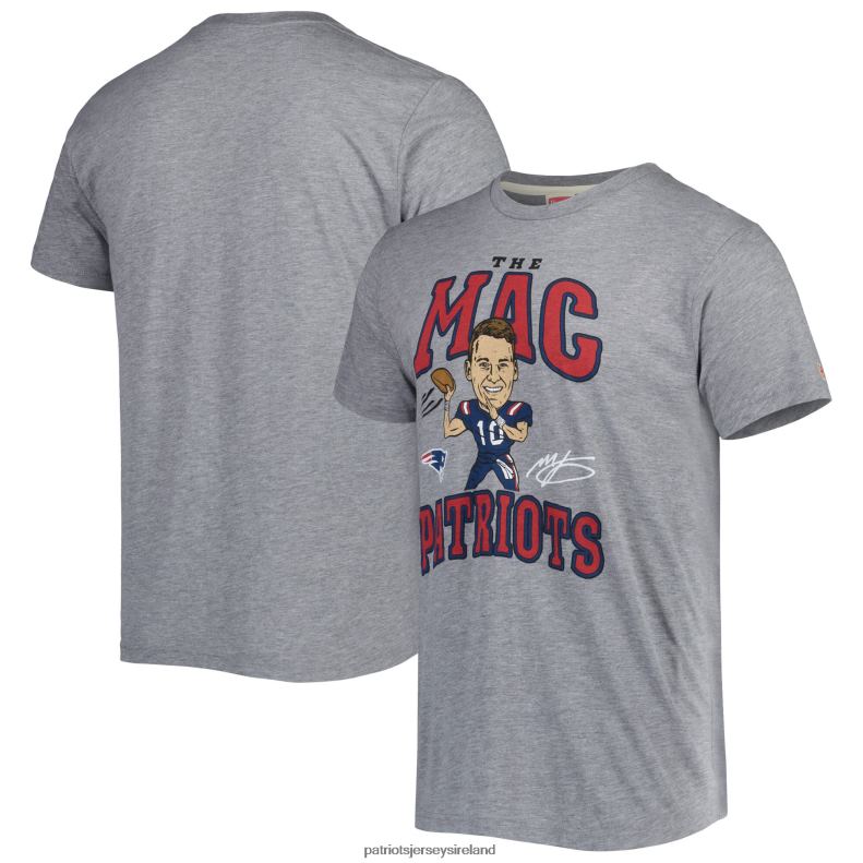 Patriots Jersey Men Homage Mac Jones Heathered Gray Caricature Player Tri-Blend T-Shirt 8226D1987 Clothing