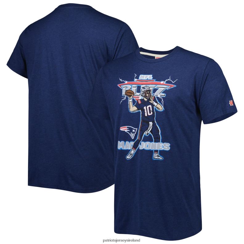 Patriots Jersey Men Homage Mac Jones Heathered Navy NFL Blitz Player Tri-Blend T-Shirt 8226D2032 Clothing