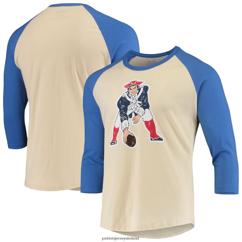 Patriots Jersey Men Majestic Threads Cream/Royal Gridiron Classics Raglan 3/4-Sleeve T-Shirt 8226D2076 Clothing