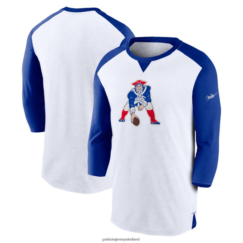 Patriots Jersey Men Nike White/Royal Rewind 3/4-Sleeve T-Shirt 8226D1780 Clothing