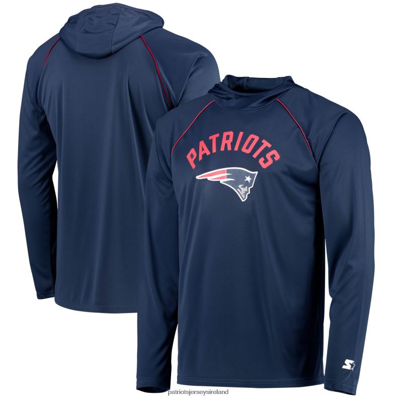 Patriots Jersey Men Starter Navy Raglan Long Sleeve Hoodie T-Shirt 8226D1984 Clothing