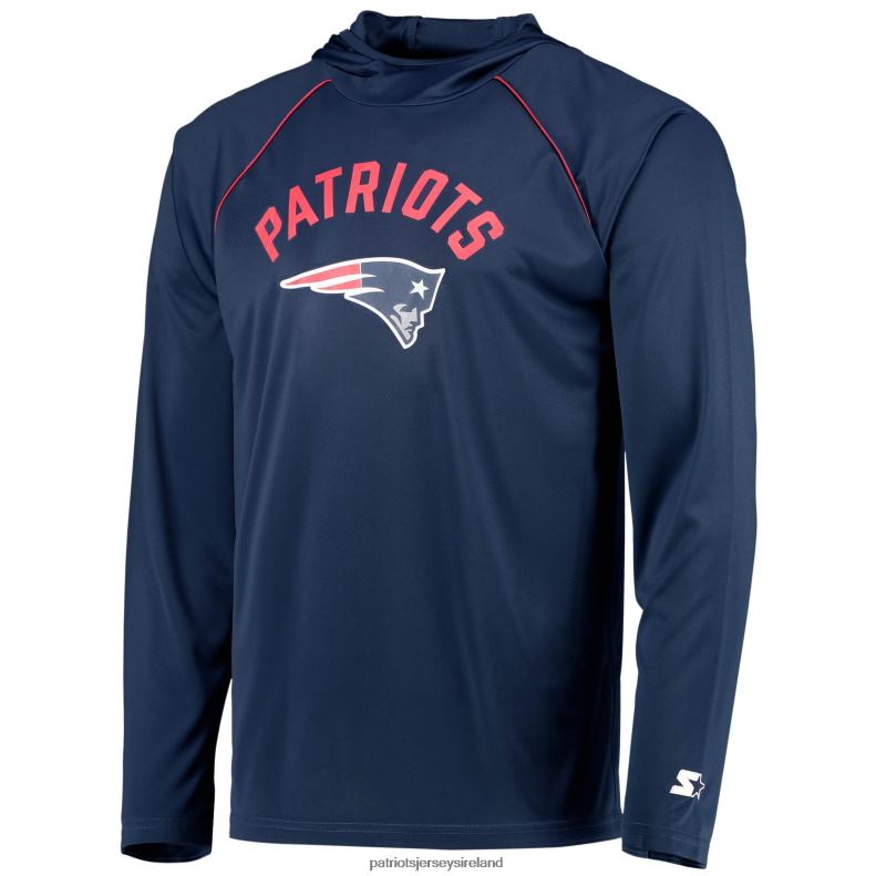 Patriots Jersey Men Starter Navy Raglan Long Sleeve Hoodie T-Shirt 8226D1984 Clothing