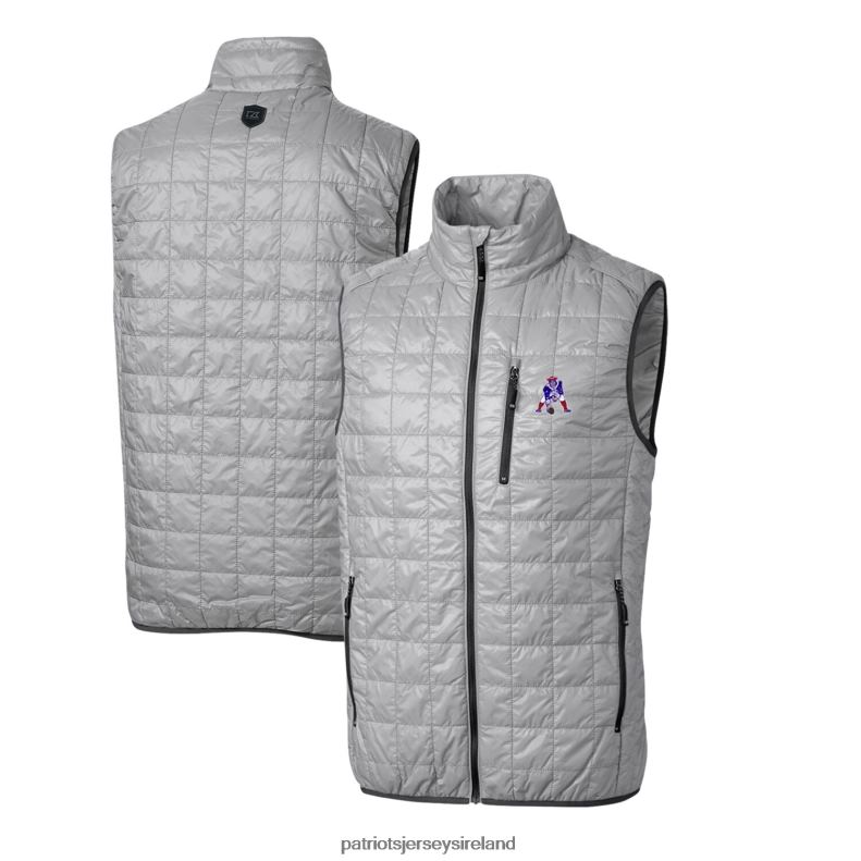 Patriots Jersey Men Cutter & Buck Gray Throwback Logo Big & Tall Rainier PrimaLoft Eco Insulated Full-Zip Puffer Vest 8226D2118 Clothing
