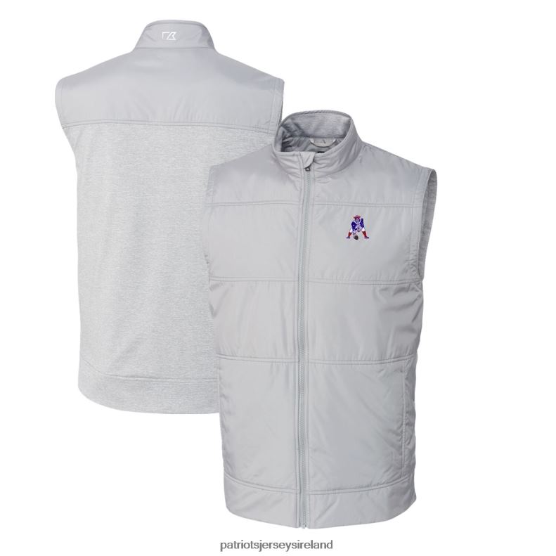Patriots Jersey Men Cutter & Buck Gray Throwback Logo Big & Tall Stealth Hybrid Quilted Windbreaker Full-Zip Vest 8226D2102 Clothing