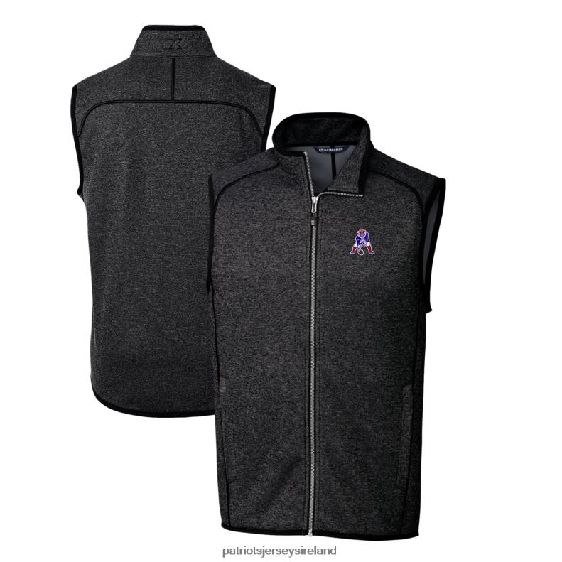 Patriots Jersey Men Cutter & Buck Heather Charcoal Throwback Logo Mainsail Sweater-Knit Big & Tall Full-Zip Vest 8226D2095 Clothing