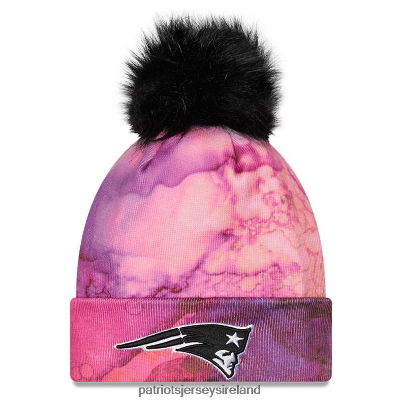 Patriots Jersey Women New Era Pink/Black 2022 NFL Crucial Catch Pom Knit Hat 8226D2310 Accessories