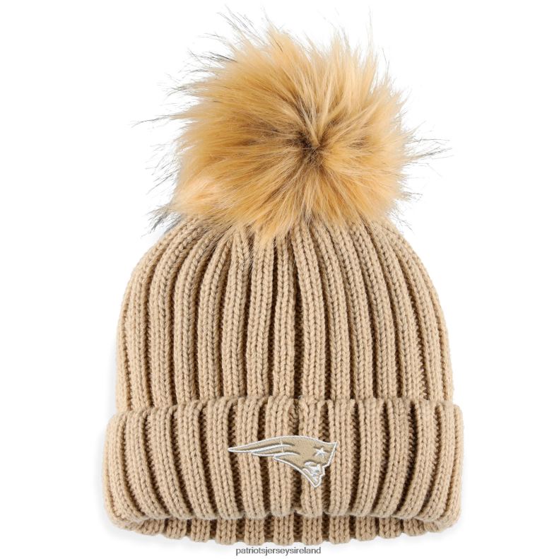 Patriots Jersey Women WEAR by Erin Andrews Tan Neutral Cuffed Knit Hat with Pom 8226D2277 Accessories