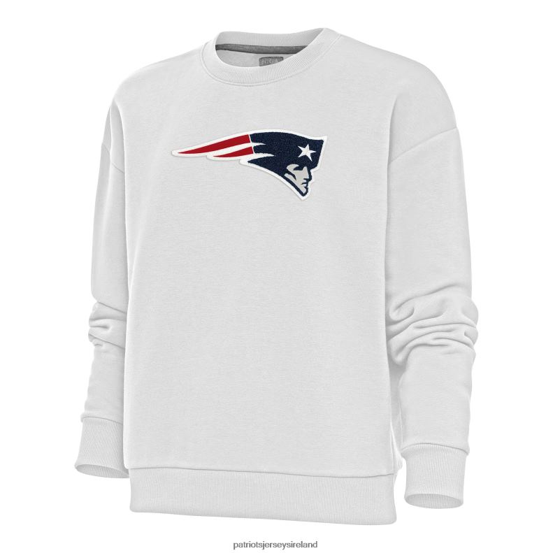 Patriots Jersey Women Antigua White Victory Crewneck Chenille Pullover Sweatshirt 8226D2426 Clothing
