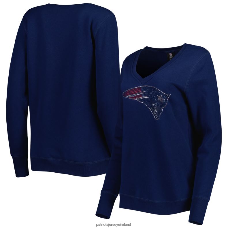 Patriots Jersey Women Cuce Navy Deep V-Neck Pullover Sweatshirt 8226D2416 Clothing