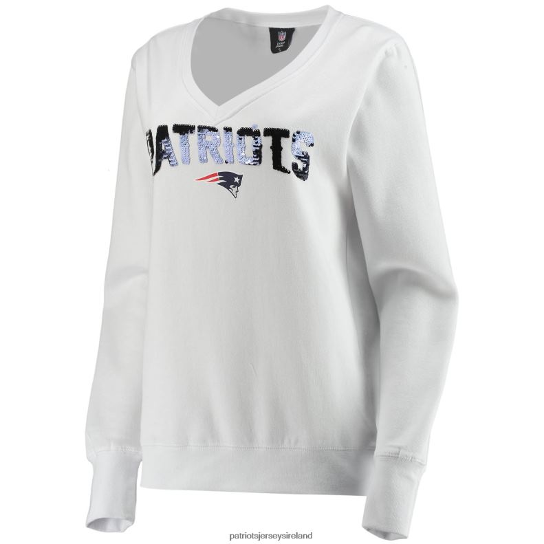 Patriots Jersey Women Cuce White Victory V-Neck Pullover Sweatshirt 8226D2393 Clothing
