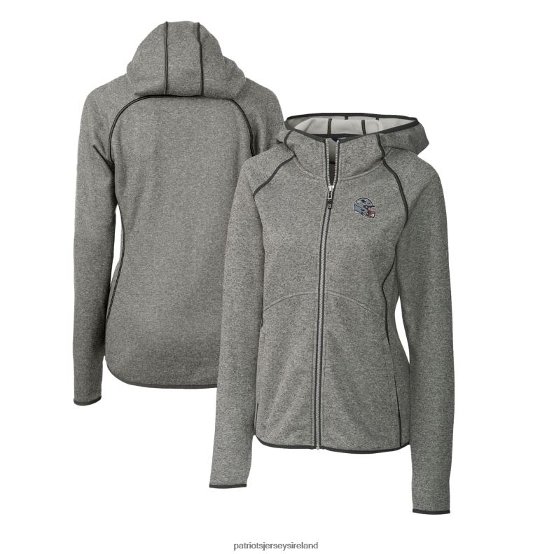 Patriots Jersey Women Cutter & Buck Heather Gray Helmet Logo Mainsail Sweater-Knit Full-Zip Hoodie 8226D895 Clothing
