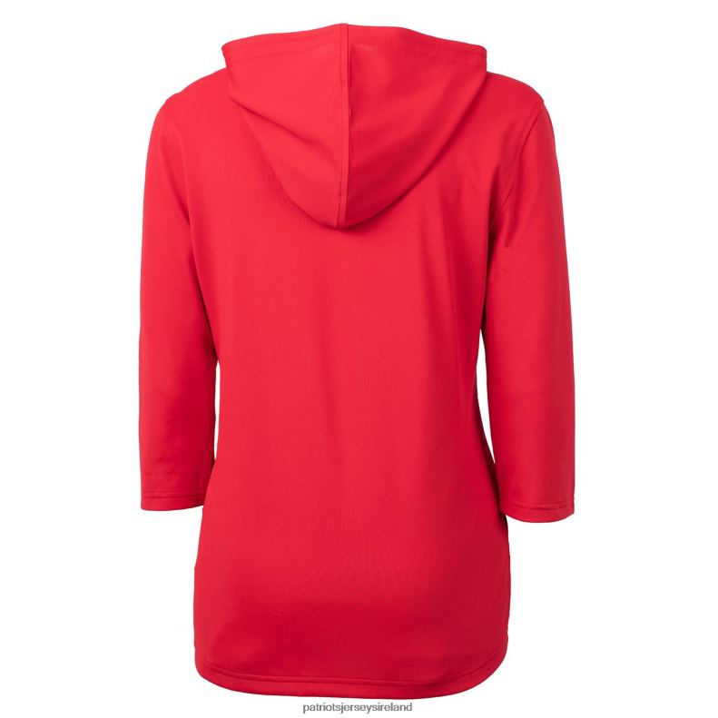 Patriots Jersey Women Cutter & Buck Red Throwback Logo Virtue Eco Pique 3/4 Sleeve Half-Zip Pullover Hoodie 8226D918 Clothing