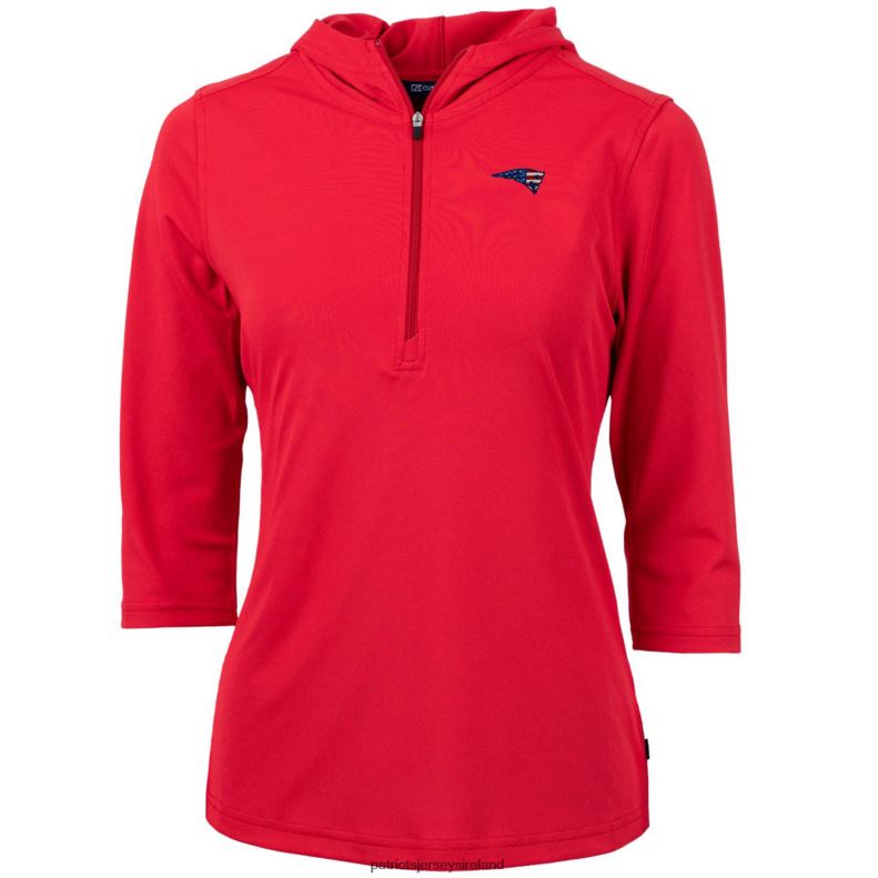 Patriots Jersey Women Cutter & Buck Red Virtue Eco Pique 3/4 Sleeve Half-Zip Pullover Hoodie 8226D1079 Clothing