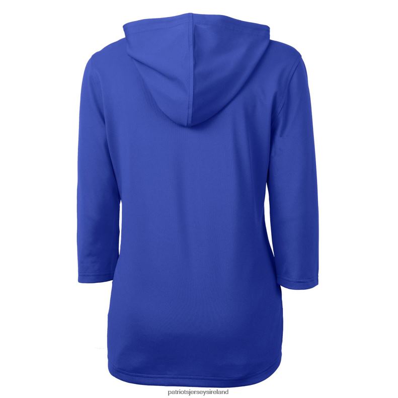 Patriots Jersey Women Cutter & Buck Royal Throwback Logo Virtue Eco Pique 3/4 Sleeve Half-Zip Pullover Hoodie 8226D901 Clothing