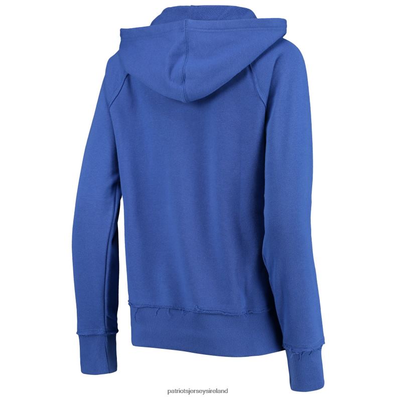 Patriots Jersey Women Junk Food Royal Raw Edge Raglan Notch Neck Pullover Hoodie 8226D2359 Clothing
