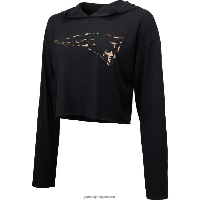 Patriots Jersey Women Majestic Threads Black Leopard Cropped Pullover Hoodie 8226D2331 Clothing