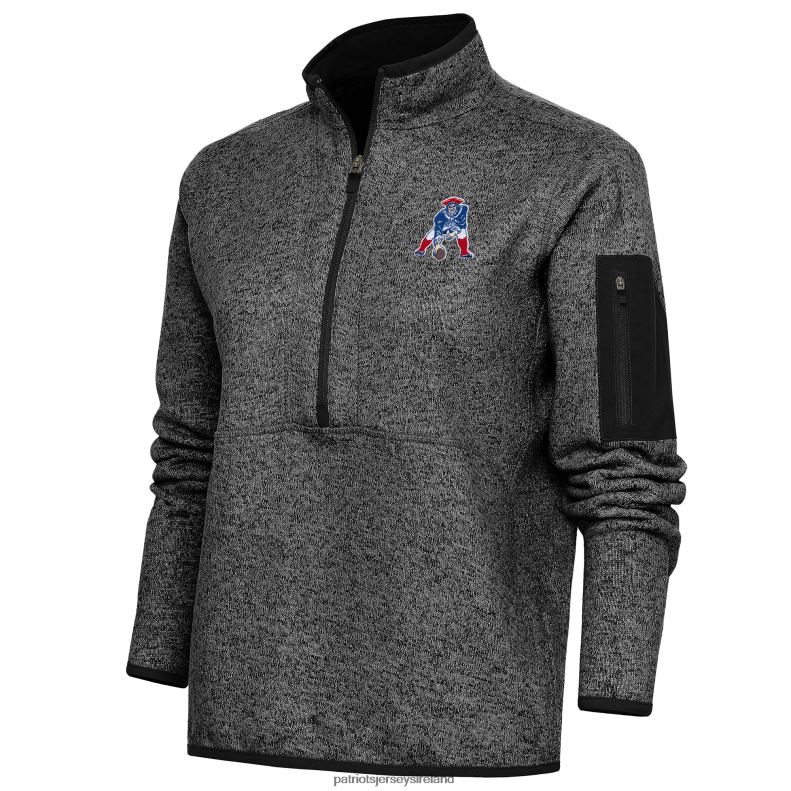 Patriots Jersey Women Antigua Heather Black Throwback Logo Fortune Half-Zip Pullover Jacket 8226D988 Clothing