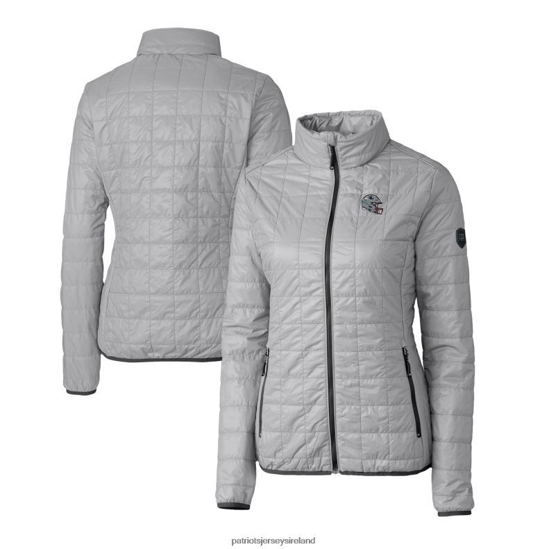 Patriots Jersey Women Cutter & Buck Gray Helmet Logo Rainier PrimaLoft Eco Insulated Full-Zip Puffer Jacket 8226D874 Clothing