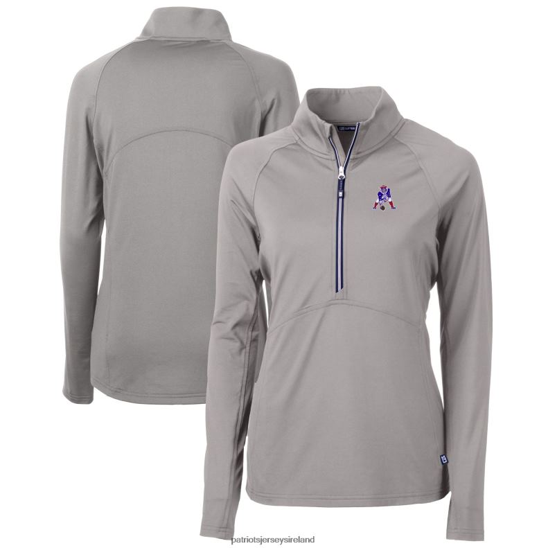 Patriots Jersey Women Cutter & Buck Gray Throwback Logo Adapt Eco Knit Stretch Recycled Half-Zip Pullover Top 8226D1072 Clothing
