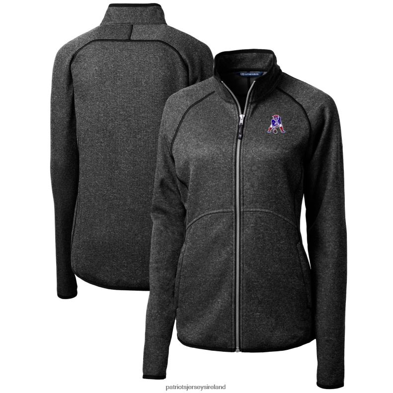 Patriots Jersey Women Cutter & Buck Heather Charcoal Throwback Logo Mainsail Sweater Knit Fleece Full-Zip Jacket 8226D1047 Clothing