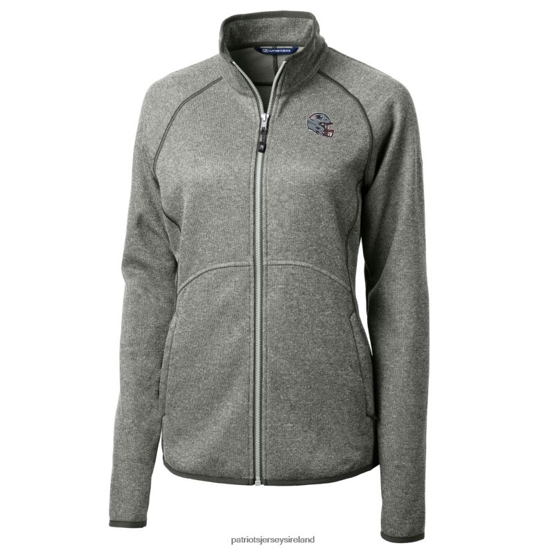Patriots Jersey Women Cutter & Buck Heather Gray Helmet Logo Mainsail Sweater-Knit Full-Zip Jacket 8226D854 Clothing