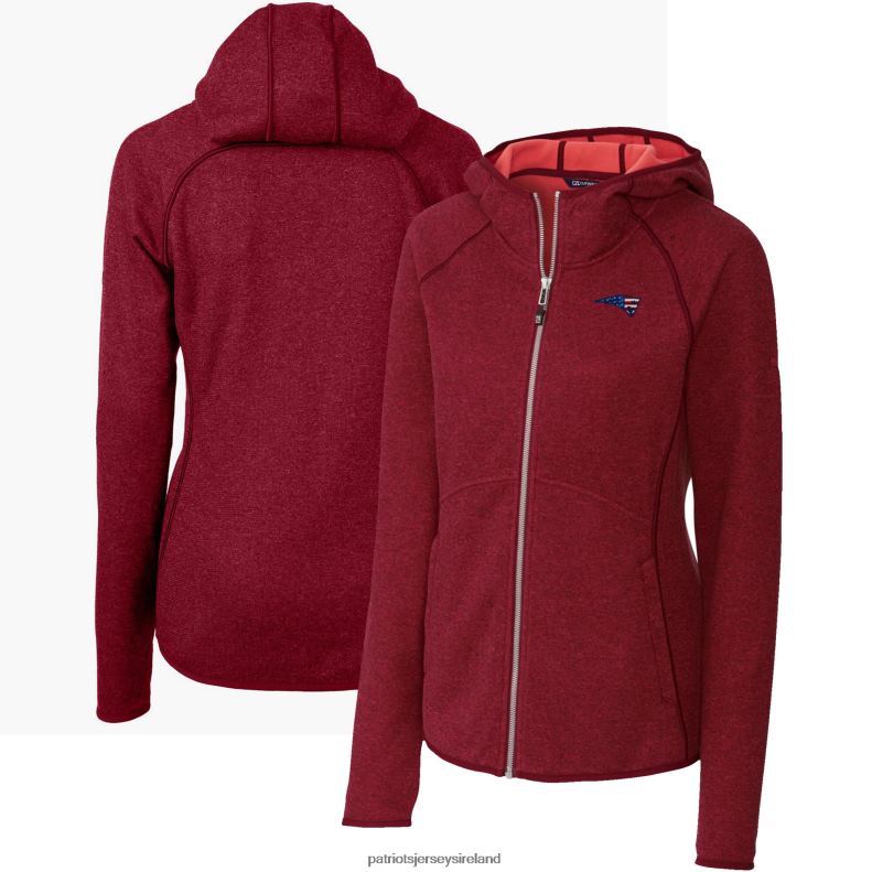 Patriots Jersey Women Cutter & Buck Heathered Red Mainsail Full-Zip Jacket 8226D1023 Clothing