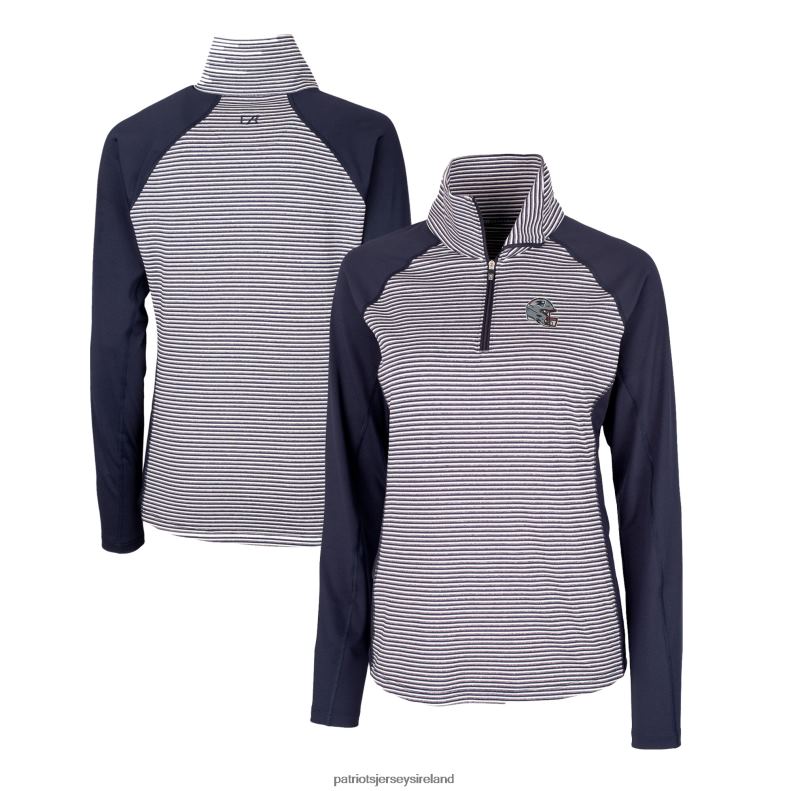 Patriots Jersey Women Cutter & Buck Navy Helmet Logo DryTec Forge Tonal Stripe Stretch Half-Zip Top 8226D844 Clothing