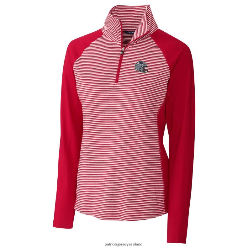 Patriots Jersey Women Cutter & Buck Red Helmet Logo DryTec Forge Tonal Stripe Stretch Half-Zip Top 8226D845 Clothing