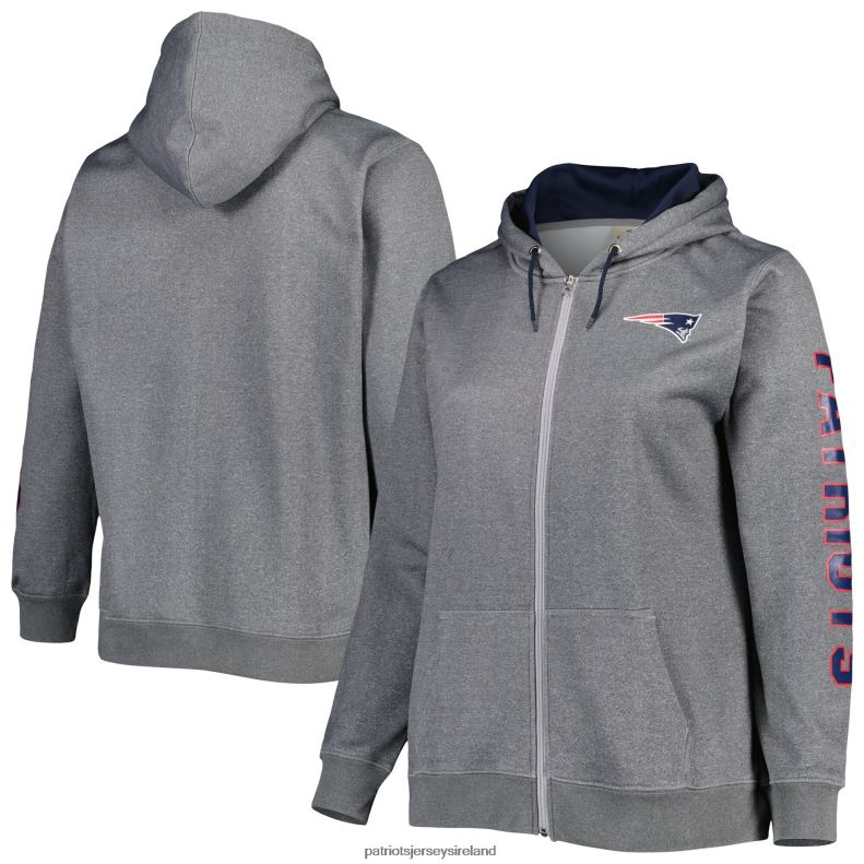 Patriots Jersey Women Heather Charcoal Plus Size Fleece Full-Zip Hoodie Jacket 8226D910 Clothing