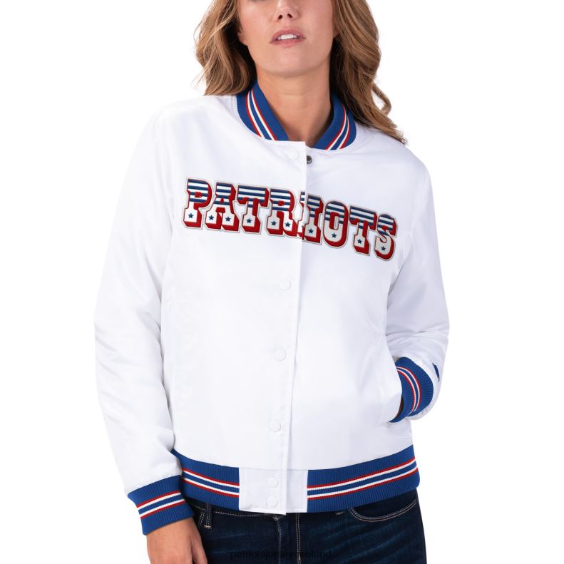Patriots Jersey Women Starter White High Post Satin Rhinestone Full-Snap Jacket 8226D964 Clothing