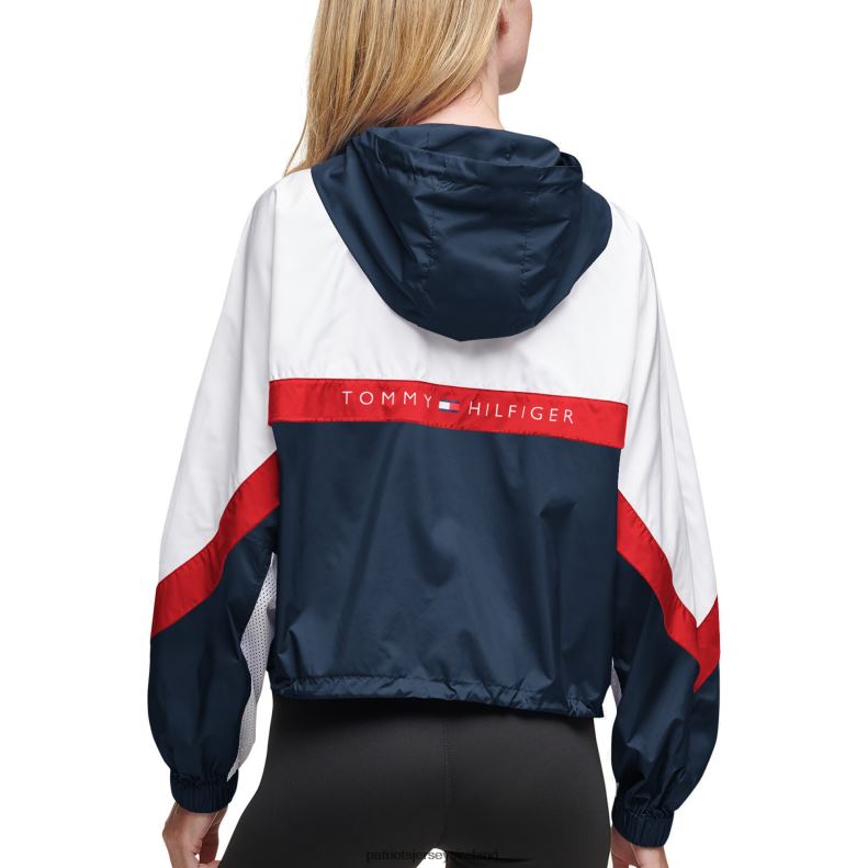 Patriots Jersey Women Tommy Hilfiger White/Red Color Blocked Full-Zip Windbreaker Jacket 8226D908 Clothing