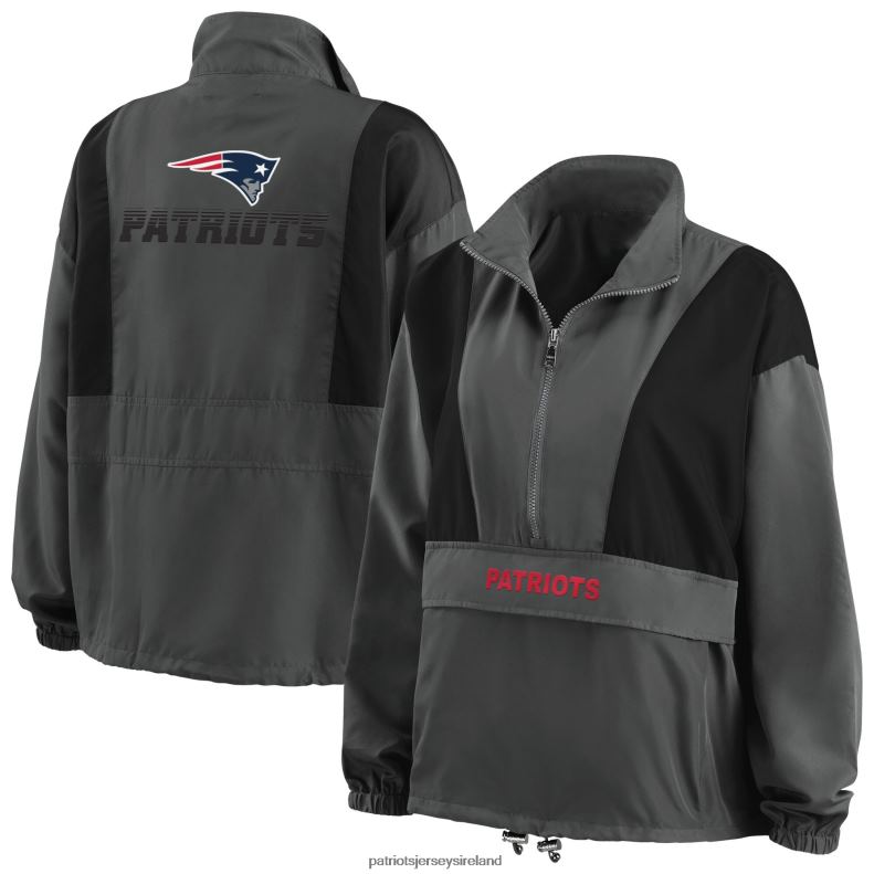Patriots Jersey Women WEAR by Erin Andrews Charcoal Popover Packable Half-Zip Jacket 8226D961 Clothing