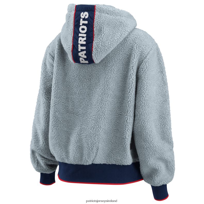 Patriots Jersey Women WEAR by Erin Andrews Gray Sherpa Full-Zip Hoodie Jacket 8226D955 Clothing