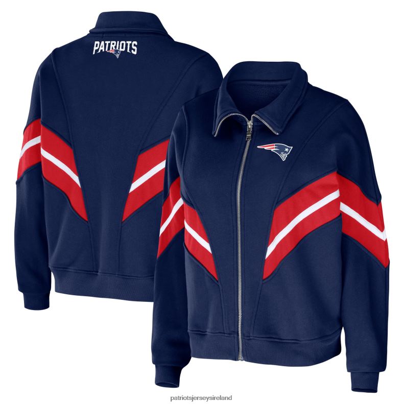 Patriots Jersey Women WEAR by Erin Andrews Navy Plus Size Yarn Dye Stripe Full-Zip Jacket 8226D942 Clothing
