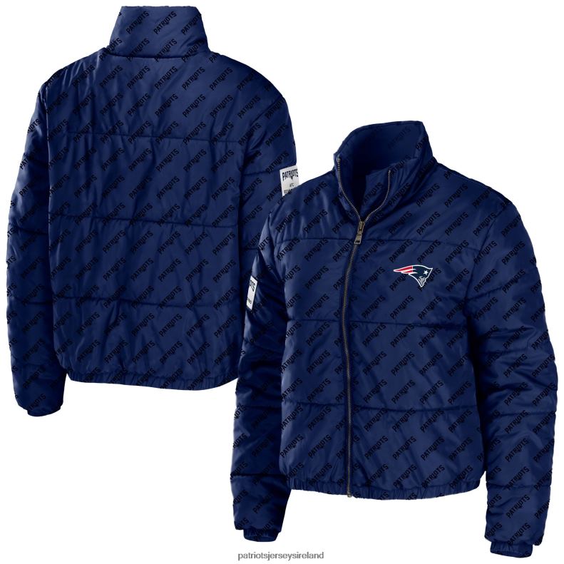 Patriots Jersey Women WEAR by Erin Andrews Navy Puffer Full-Zip Cropped Jacket 8226D913 Clothing