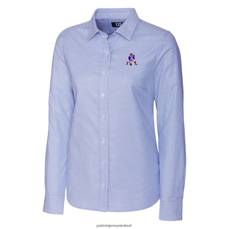 Patriots Jersey Women Cutter & Buck Powder Blue Throwback Logo Stretch Oxford Stripe Long Sleeve Button-Up Shirt 8226D2835 Clothing