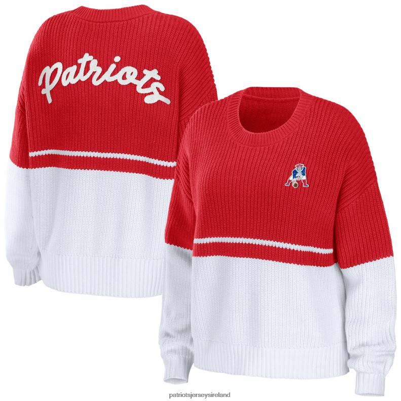 Patriots Jersey Women WEAR by Erin Andrews Red/White Chunky Script Wordmark Pullover Sweater 8226D2807 Clothing