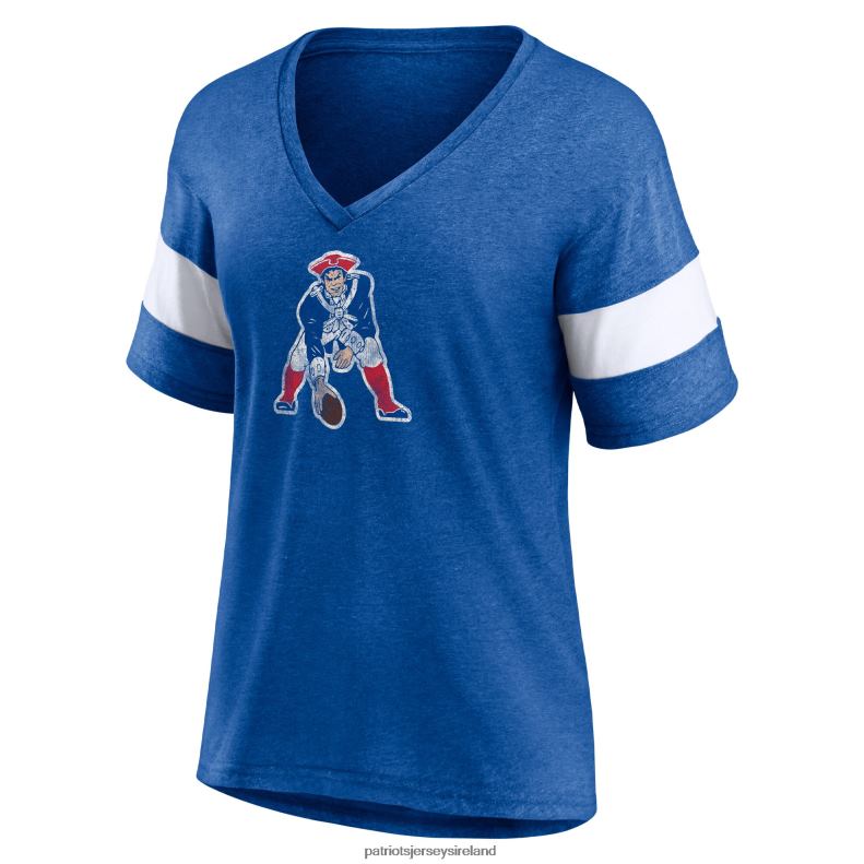 Patriots Jersey Women Fanatics Branded Heathered Royal Throwback Logo Tri-Blend Striped V-Neck T-Shirt 8226D2671 Clothing