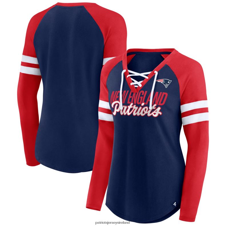 Patriots Jersey Women Fanatics Branded Navy/Red True to Form Raglan Lace-Up V-Neck Long Sleeve T-Shirt 8226D2633 Clothing