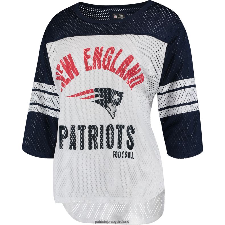 Patriots Jersey Women G-III 4Her by Carl Banks White/Navy First Team Three-Quarter Sleeve Mesh T-Shirt 8226D2721 Clothing
