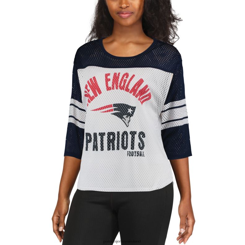 Patriots Jersey Women G-III 4Her by Carl Banks White/Navy First Team Three-Quarter Sleeve Mesh T-Shirt 8226D2721 Clothing
