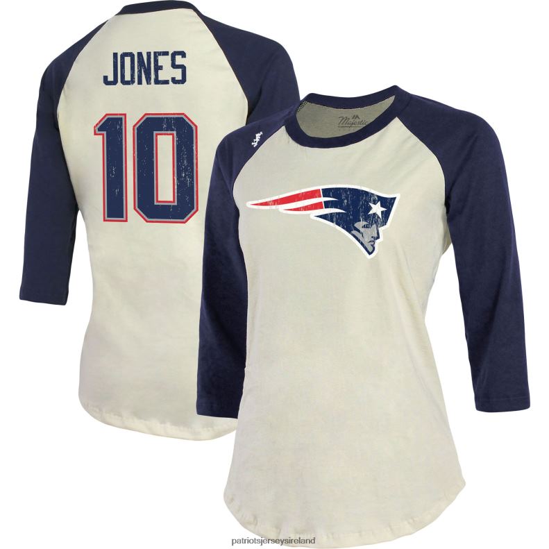 Patriots Jersey Women Majestic Threads Mac Jones Cream/Navy Player Name & Number Raglan 3/4-Sleeve T-Shirt 8226D2776 Clothing