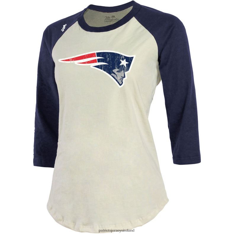 Patriots Jersey Women Majestic Threads Mac Jones Cream/Navy Player Name & Number Raglan 3/4-Sleeve T-Shirt 8226D2776 Clothing