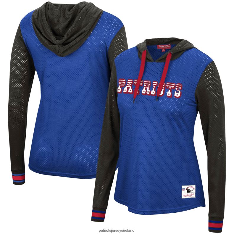 Patriots Jersey Women Mitchell & Ness Royal/Black Historic Logo Mesh Hoodie Long Sleeve T-Shirt 8226D2719 Clothing