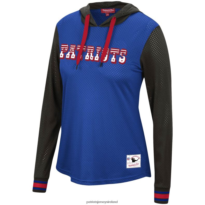 Patriots Jersey Women Mitchell & Ness Royal/Black Historic Logo Mesh Hoodie Long Sleeve T-Shirt 8226D2719 Clothing